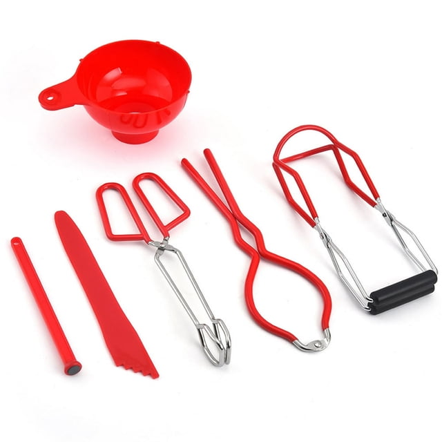 6Pcs Stainless Steel Canning Starter Kit Professional Canning Starter Set Includes Canning Lifting Pliers Wrench Funnel Wire Clip Magnetic Strip&Measurement for Canner Regular Jars