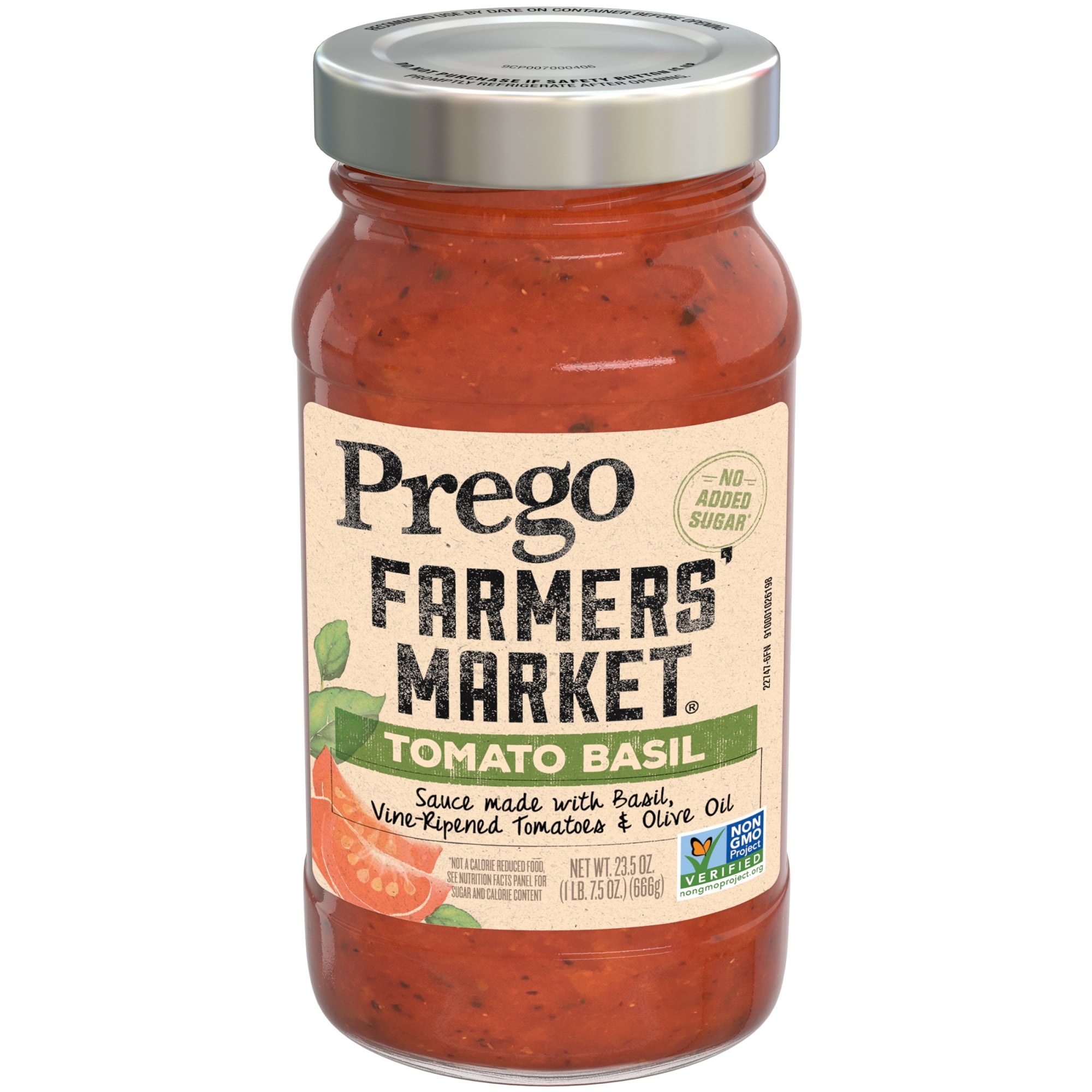 Prego Pasta Sauce, Farmers' Market Tomato Sauce with Basil, 23.5 Ounce Jar