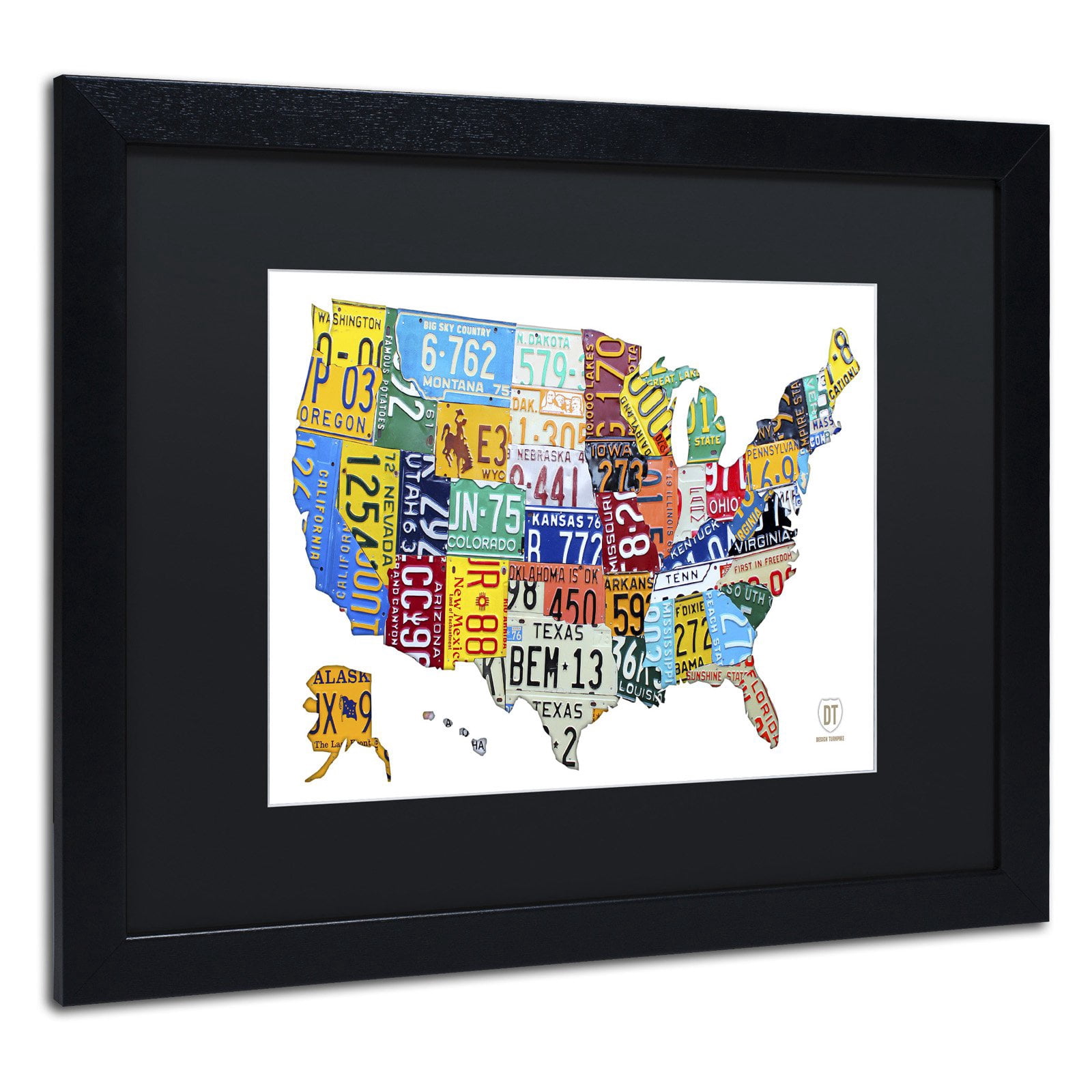 Trademark Fine Art 'License Plate Map USA 2' Canvas Art by Design Turnpike, Black Matte, Black Frame