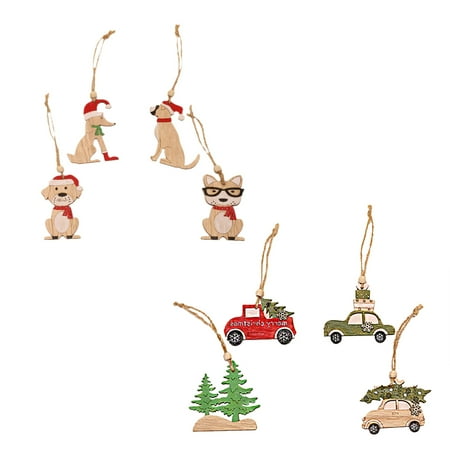 

8PCS Creative Wooden Dog Tree and Car Shape Pendant Christmas Theme Cloth Ornament Hanging Decoration