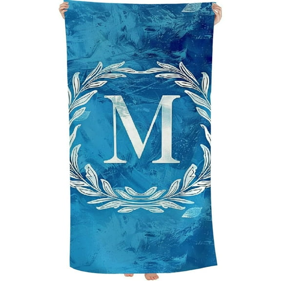 PHYHOO Lightweight Microfiber Initial Beach Towel med Letter Beach Towels Sand Free Quick Dry Gift for Women Men (Blue Wave M) 30x60in