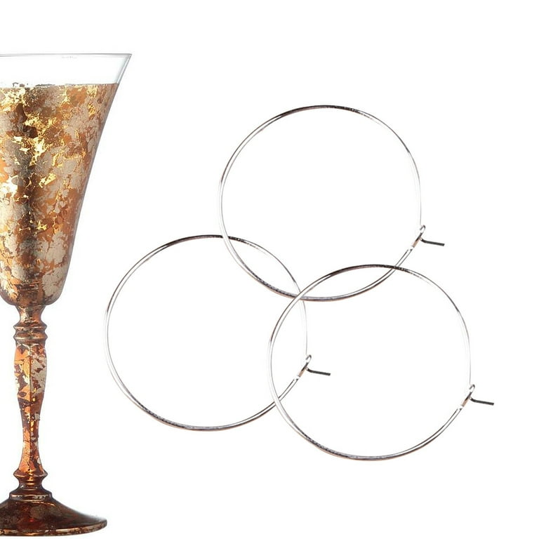100pcs 30x25mm Silver Plated Glass Wine Charm Rings Bulk Earrings