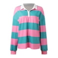thumbnail image 4 of Women Striped Color Block Polo Sweatshirt Lapel Collared Long Sleeve Oversized Shirt Trendy Spring Clothes (Purple M), 4 of 5