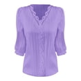 thumbnail image 4 of Women's Lace Detail Blouse 3/4 Sleeve Elegant Top Lightweight Breathable Summer Wear Purple S, 4 of 4