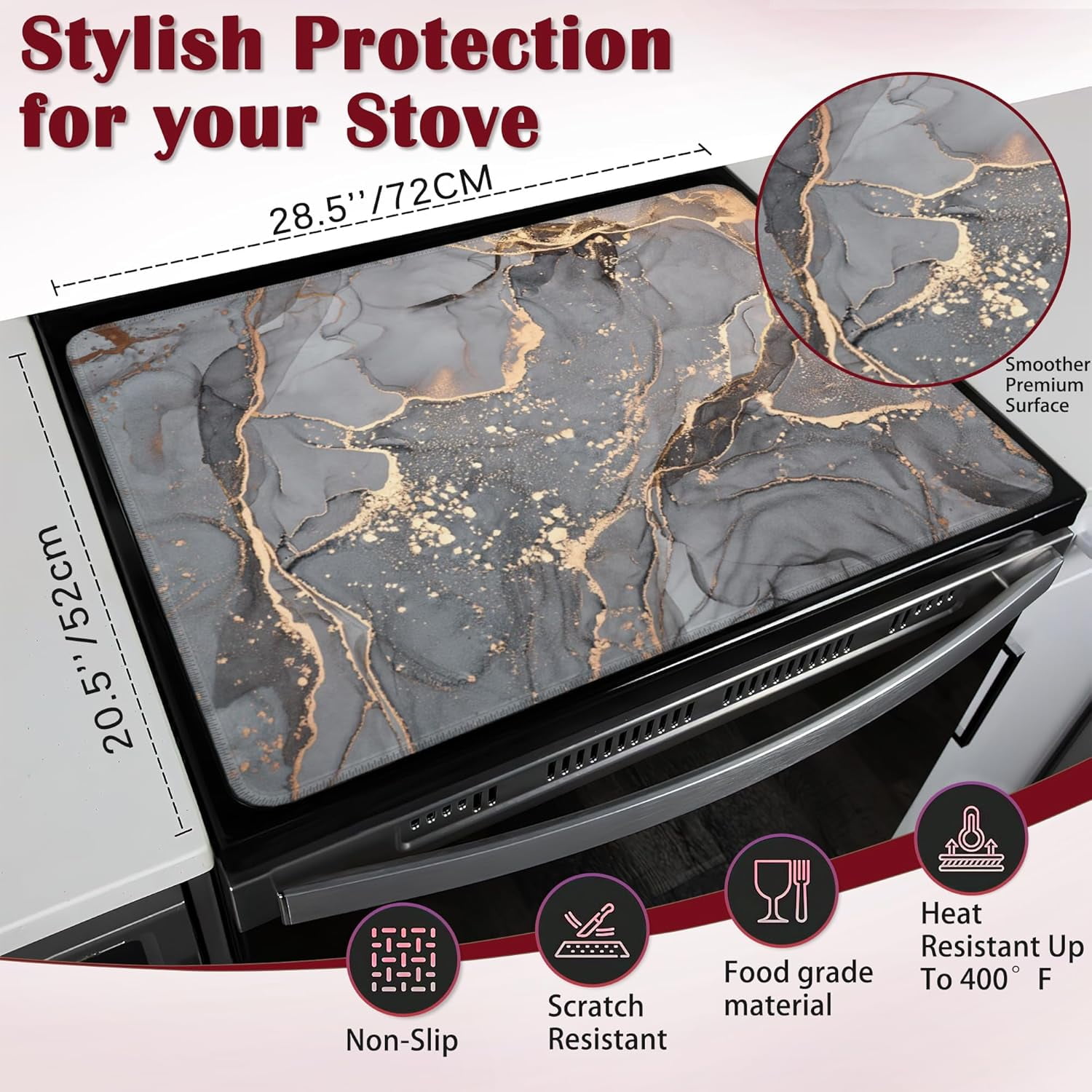 Gray Gold Marble Electric Stove Top Cover Protector,Glass Flat Top Stove Mat,Heat-Resistant Oven Induction Cooktop Mat for Ceramic Countertop Mats Dish Drying Mat