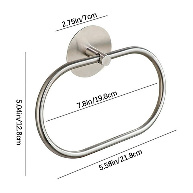 Pompotops Oval Stainless Steel Towel Ring Without Punching Black Bathroom Towel Rack Hanging Ring Clearance