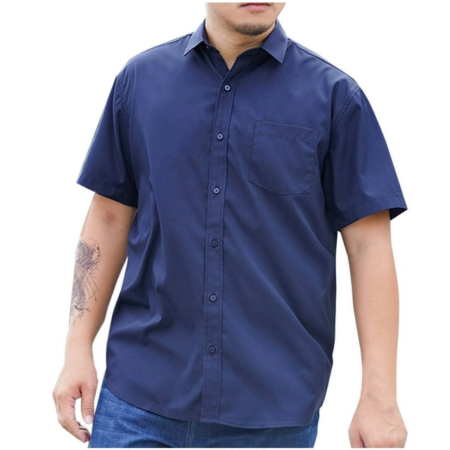 YanHoo Button Down Shirts for Men Short Sleeve Button Up Beach Shirts Solid Casual Summer T-Shirts