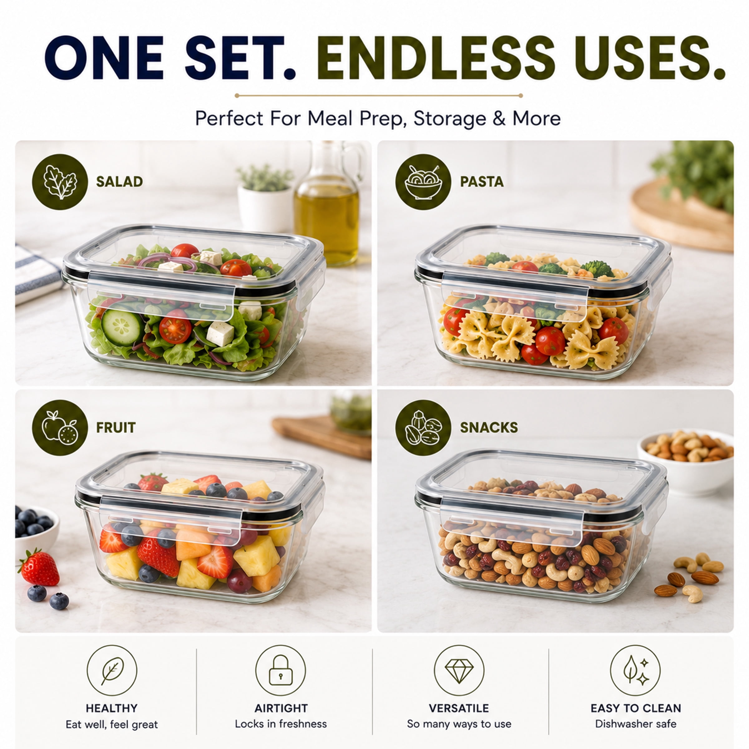 Sorbus 2-Pack 35 oz Glass Meal Prep Containers, Airtight Leakproof Lids, Steam Vent Design