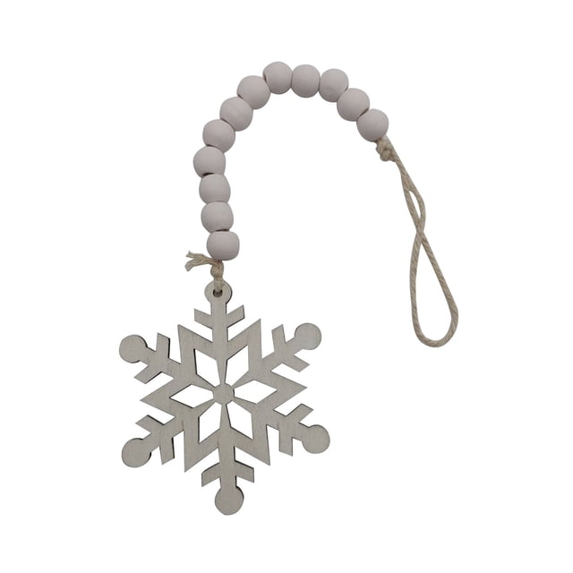 Wooden Christmas White Snowflake Handicraft Beads Small Hanging String Decoration