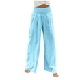 thumbnail image 4 of Yievot Womens Linen Pants XL Light Blue Clearance Women's Loose Wide Leg Pants High Waist Straight Pants Casual Solid Pants, 4 of 6
