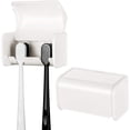 thumbnail image 2 of 2 Pcs Wall Mounted Toothbrush Holder with Cover for Bathroom, 2 Slots Self Adhesive Toothbrushes Holder White Toothbrush Hanger for for Cabinet, Shower, Camper, Bathroom, 2 of 8
