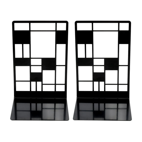 Sujetalibros Para Estanterías Y Libros. Sujetalibros Metálico Resistente. Negro. 1 Par. Diseño Abstracto. Sujetalibros. Soportes Para