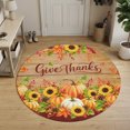 thumbnail image 3 of Round Area Rugs 5Ft, Thanksgiving Non-Slip Washable Circle Rugs Carpet, Fall Pumpkin Maple Cones Sunflowers Wood Grain Indoor Outdoor Rug Floor Mats Throw Runner for Bedroom Living Room Bathroom, 3 of 8