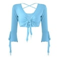 thumbnail image 3 of Alvivi Women Tribal Belly Dance Yoga Costume Wrap Top 3/4 Sleeve Lace-up Crop Top Sky Blue One Size, 3 of 7