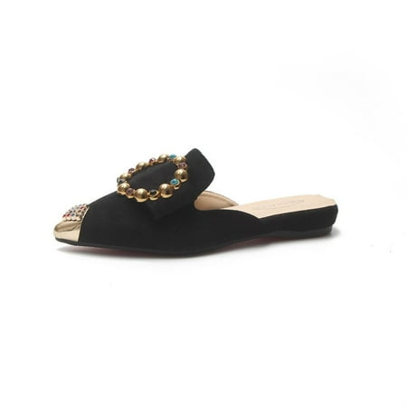 

Clearance! Women S Outer Wear Slippers Women Flat Slippers Casual Ladies Pointed Toe Square Rhinestone Buckle Shoes