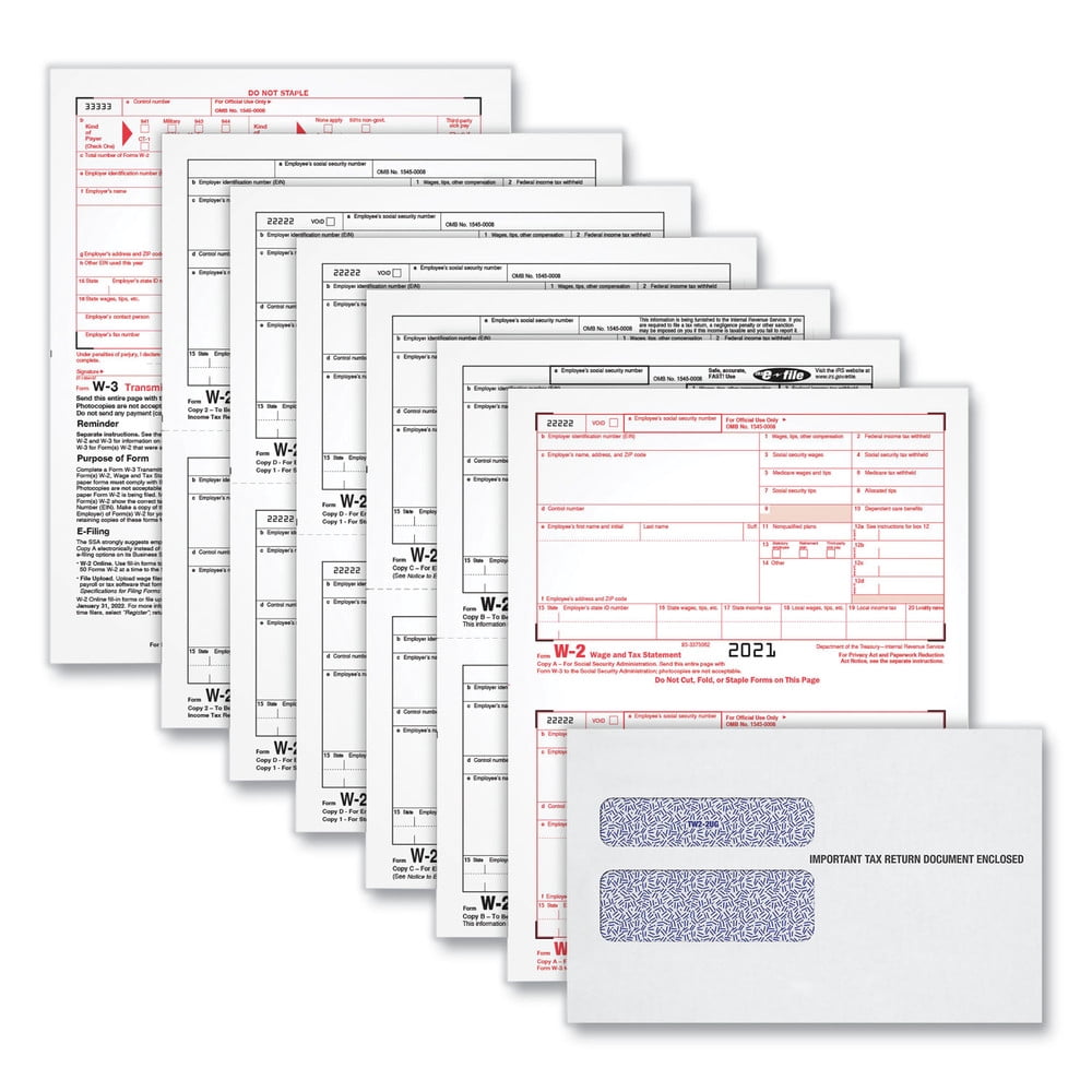 100 Pack of 2020 W-2 6-Part Laser/Inkjet Tax forms/Envelopes/W-3 Quickbooks 