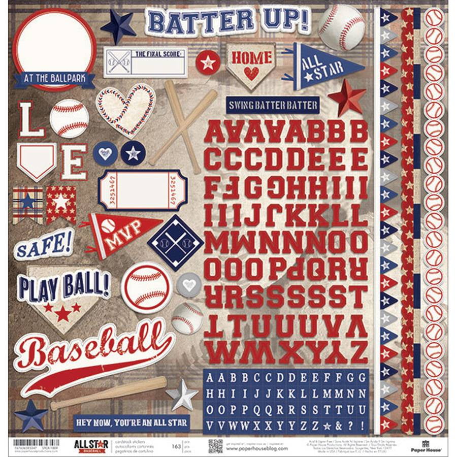 Baseball Cardstock Stickers, 12" x 12"
