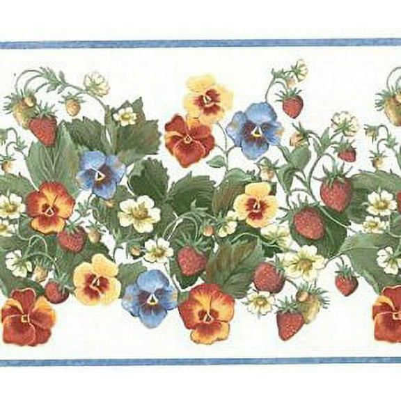 879703 Strawberry Flower Vine and Pansy Wallpaper Border 12773