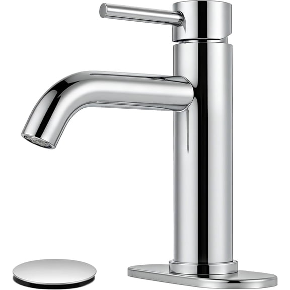 Zovajonia Chrome Bathroom Faucet, Single Handle for 1 or 3 Hole, Includes Deck Plate, Pop-Up Drain & Supply Hoses