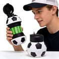 thumbnail image 5 of Collapsible Silicone Soccer Ball Water Bottle, 18 Oz BPA Free Leak Proof Sport Drink With Clip, Portable For Travel Gym Circle Water Bottle (Black, 18 Oz), 5 of 9