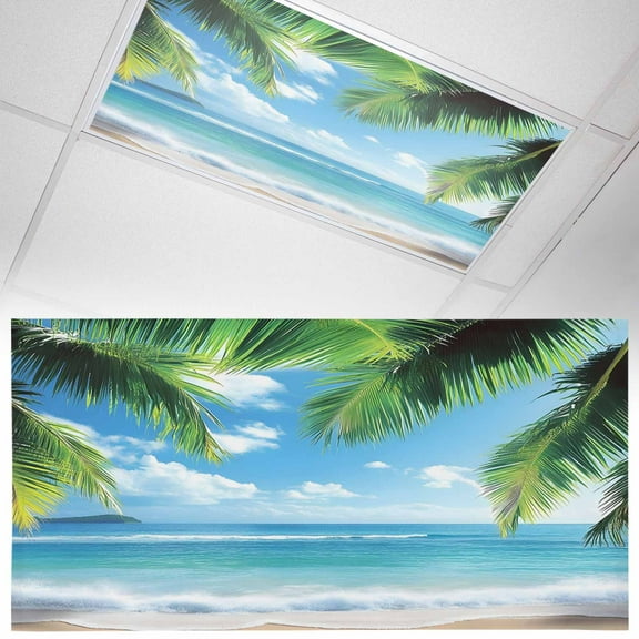 1 Pack Coconut Tree Fluorescent Light Covers for Ceiling Lights Tropical Beach Sky Sea Summer Scenery Magnetic Ceiling Light Covers Overhead Light Filters for Office Classroom Home