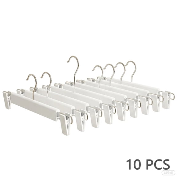 10 Pack Pants Hangers with Adjustable Hooks, 12 Inch Plastic Skirt Hangers, Non Slip Clips for Pants, Jeans, Shorts, Skirts - Space Saving Closet Organizers