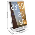 thumbnail image 3 of Reloj despertador digital LED Espejo temperatura Medidor de humedad Cargador de teléfono de escritorio para la cabecera del dormitorio, Blanco Inevent EL001442-01, 3 of 7