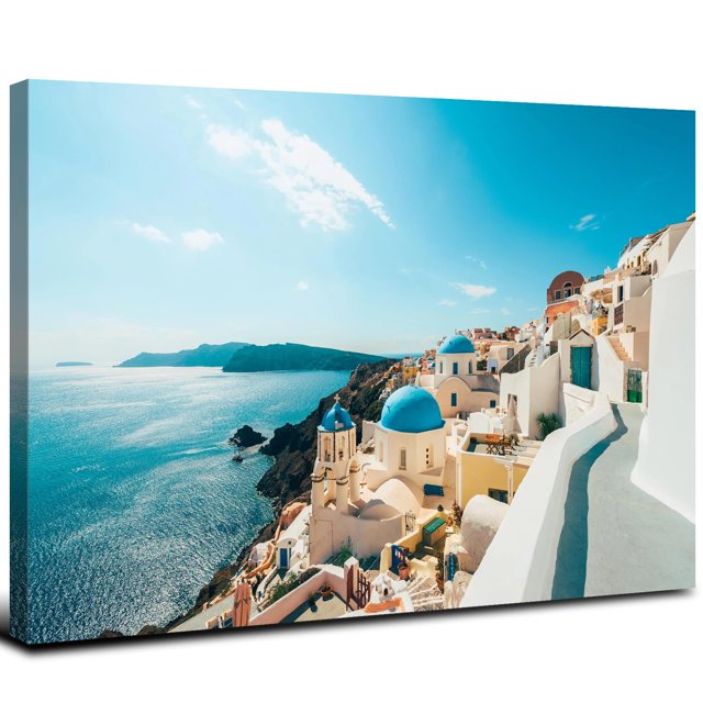 Lienzo para pared, ciudad costera de Santorini, paisaje de la ciudad de Oia