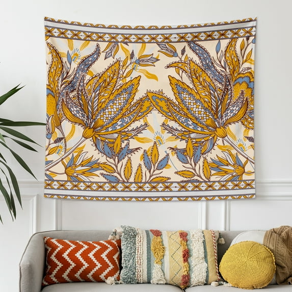 Floral Tapestry, Vintage Flower Plant Tapestry, Spring Leaves Wildflower Wall Hanging Tapestries