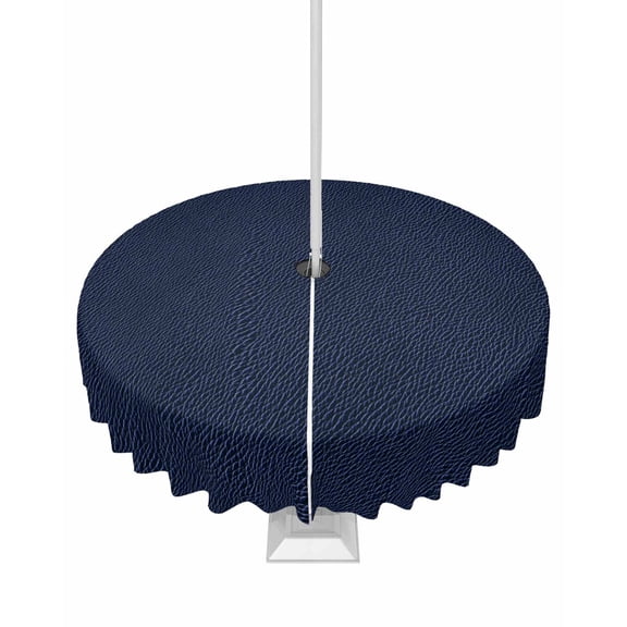 Hokiten Outdoor Tablecloths with Umbrella Hole & Zipper, Solid Dark Blue Round Tablecloths 60 Inch, Minimalism Abstract Denim Texture Waterproof Table Cloth, Patio/Pool/Picnic Table Covers