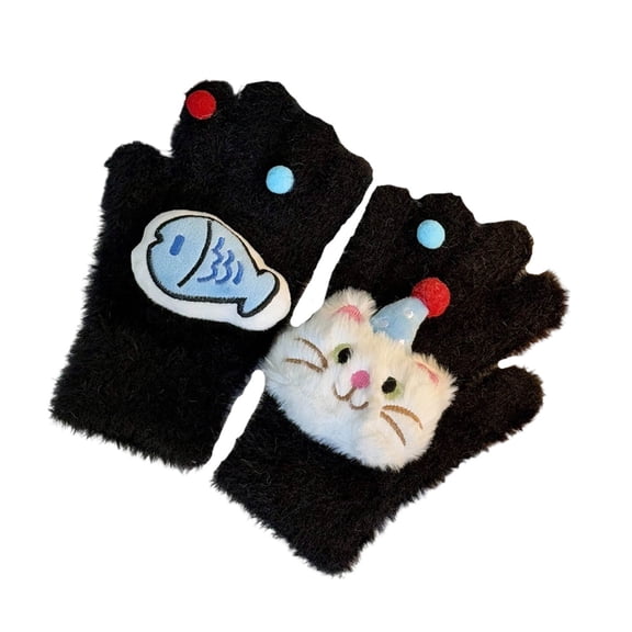 Open Finger Winter Gloves Cold Weather Warm Gloves for Women Girls Soft Plush Gloves for Cycling Running Outdoor Activities