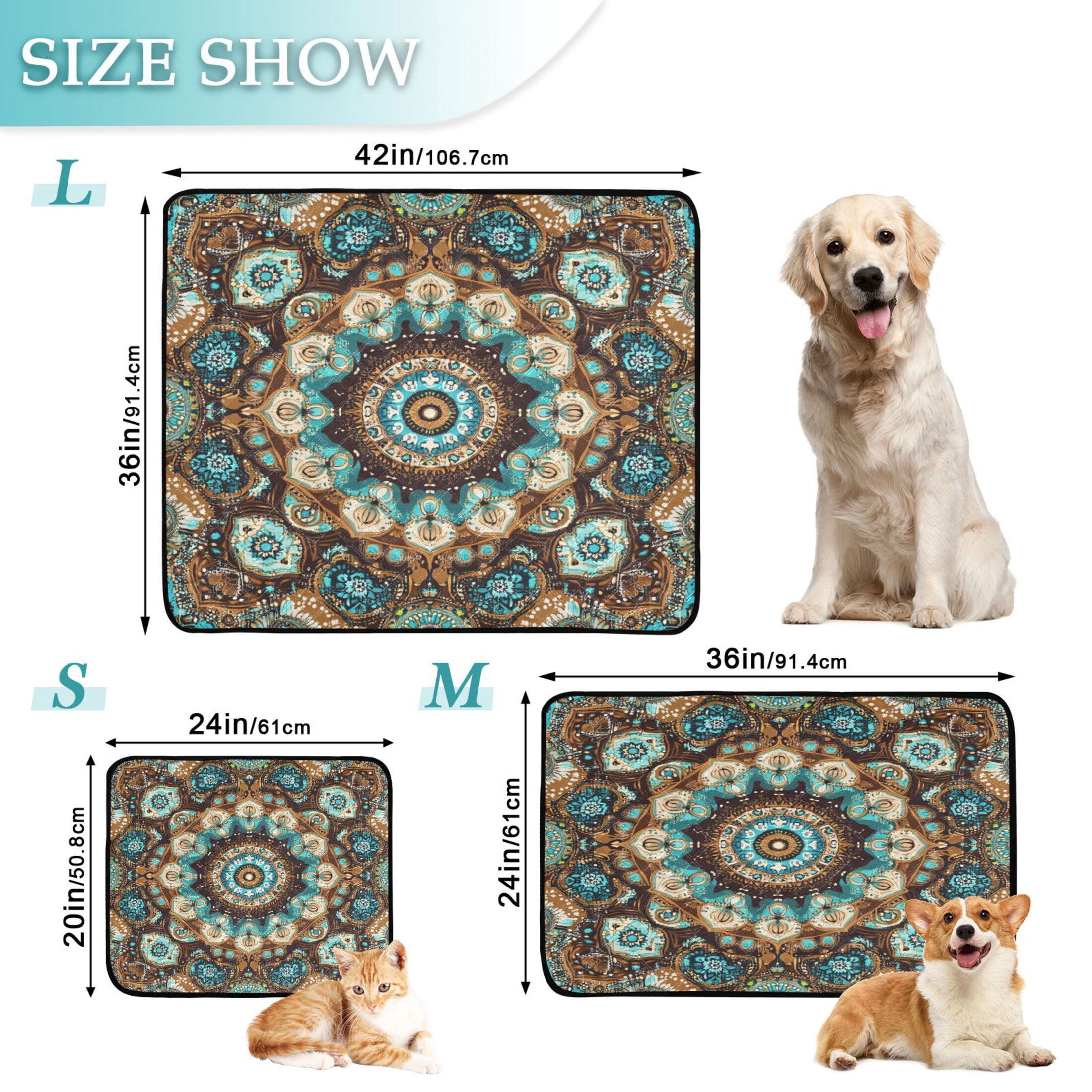 Qxltty Traditional Boho Pattern Cat litter Pads Pet Set of 3 Diaper Mats Center Anti-leakage Layer Absorbent Soft and Comfortable