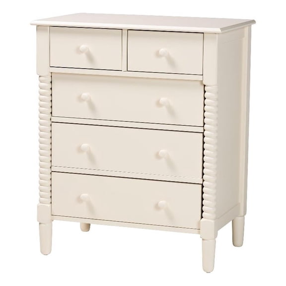 Baxton Studio Braith Farmhouse Ivory Spindle Wood 5-Drawer Chest