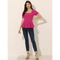 thumbnail image 3 of Top peplum con volantes para mujer Blusa elegante de trabajo de oficina con cuello de corazón y mangas abullonadas Rosa Caliente M, 3 of 5