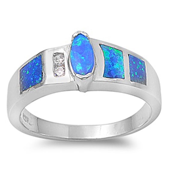 Blue Simulated Opal Unique Elegant Ring ( Sizes 5 6 7 8 9 ) New .925 Sterling Silver Thumb Band Rings (Size 5)
