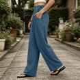 thumbnail image 6 of JYnXIANTI Wide Leg Pants for Women Loose Flowy High Waist Pants Breathable Beach Trousers Travel Outfit with Pockets(Blue,Small), 6 of 7