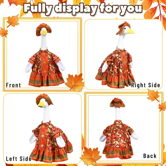 Fall Goose Outfit Maple Porch Goose Costume Fancy Porch Geese Clothes with Wide Hat for 23" ,Yard Lawn Outdoor Garden Patio Statue Thanksgiving Party Xmas Holiday Decor