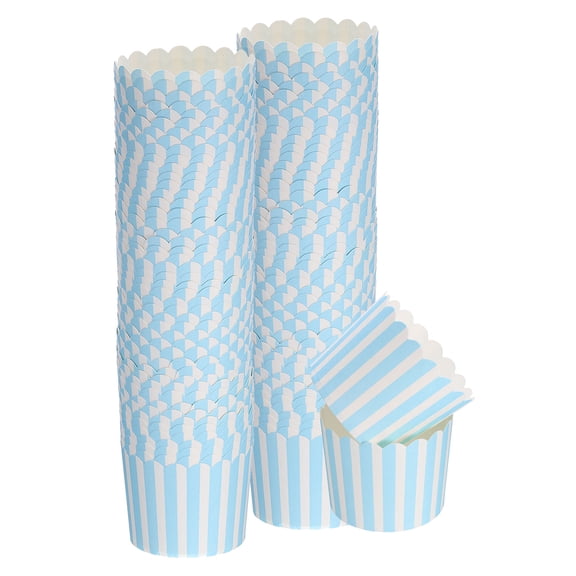 100Pcs Paper Baking Cups 6oz Bulk Cupcake Muffins Liners Cases Wrappers Pinstripe Blue