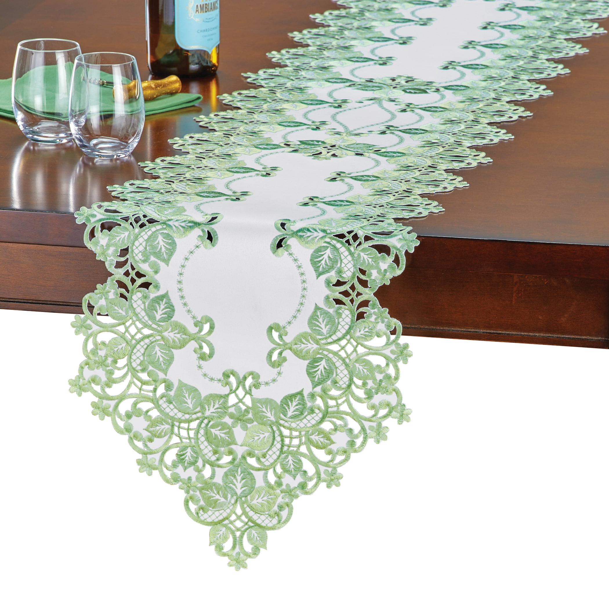 Collections Etc Embroidered Scrolling Leaf and Flower Table Linens
