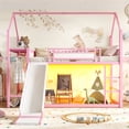 thumbnail image 2 of Bellemave Twin Over Twin Bunk Bed with Slide, LED Light, Power Outlet, Clothing Hanging Area, Metal Floor House Loft Bed Frame with Fabric Storage Shelf and Play Area for Kids Girls boys（Black), 2 of 9