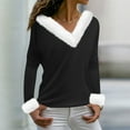 thumbnail image 7 of Christmas Sweater Fur Trim Top for Women, Xmas V Neck Faux Fur Trim Tops Casual Loose Long Sleeve Womens Christmas Outfit Black S, 7 of 7