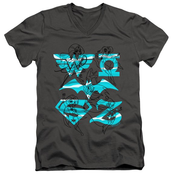 Dc Superhero Girls/Line Art Group S/S Adult V-Neck T-Shirt 30/1 T-Shirt Charcoal