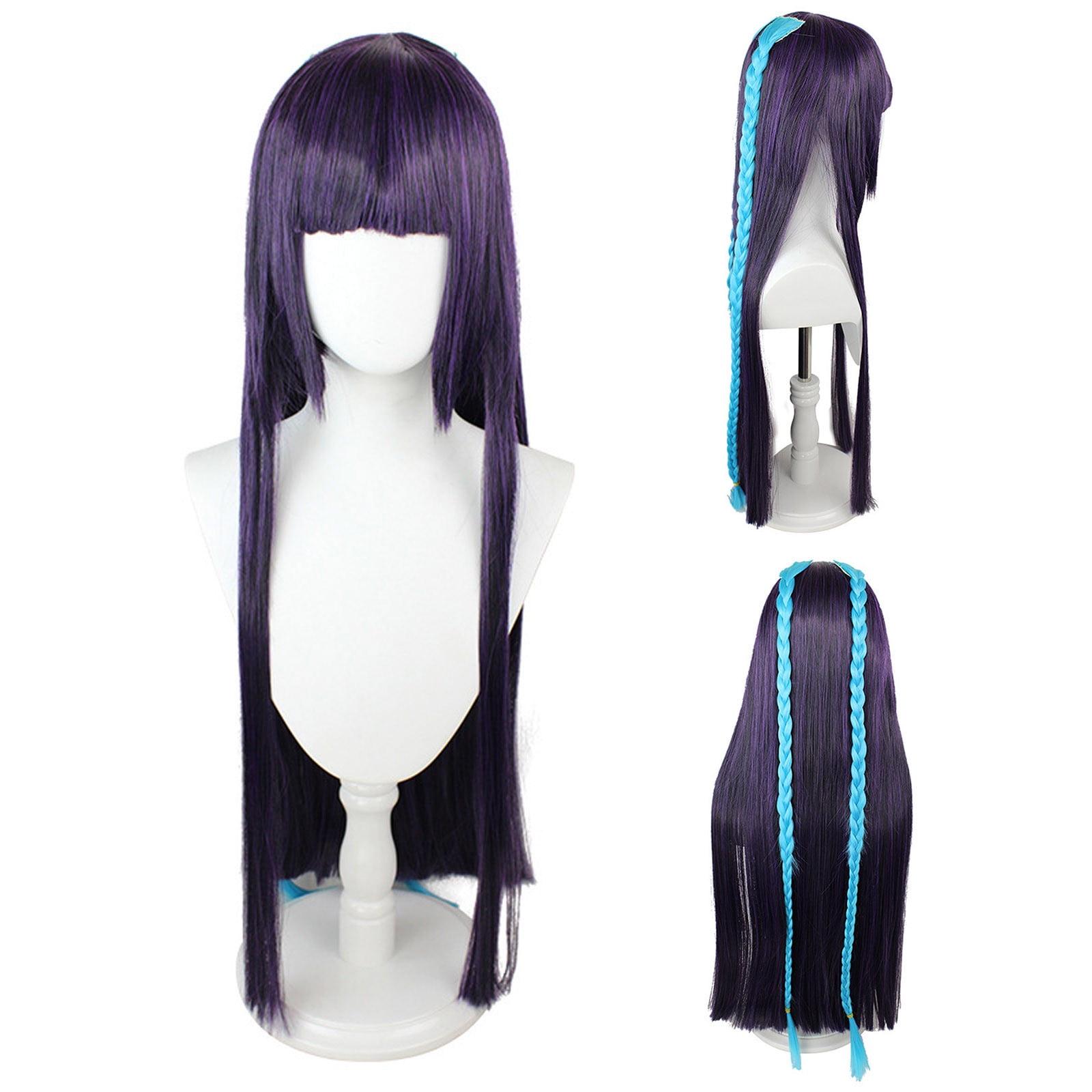 Wigs Human Hair Great Sale Uklsqma 80cm Dark Purple Blue Split Braids Long Hair Cosplay Wig High Temperature Silk With Rose Net Walmart