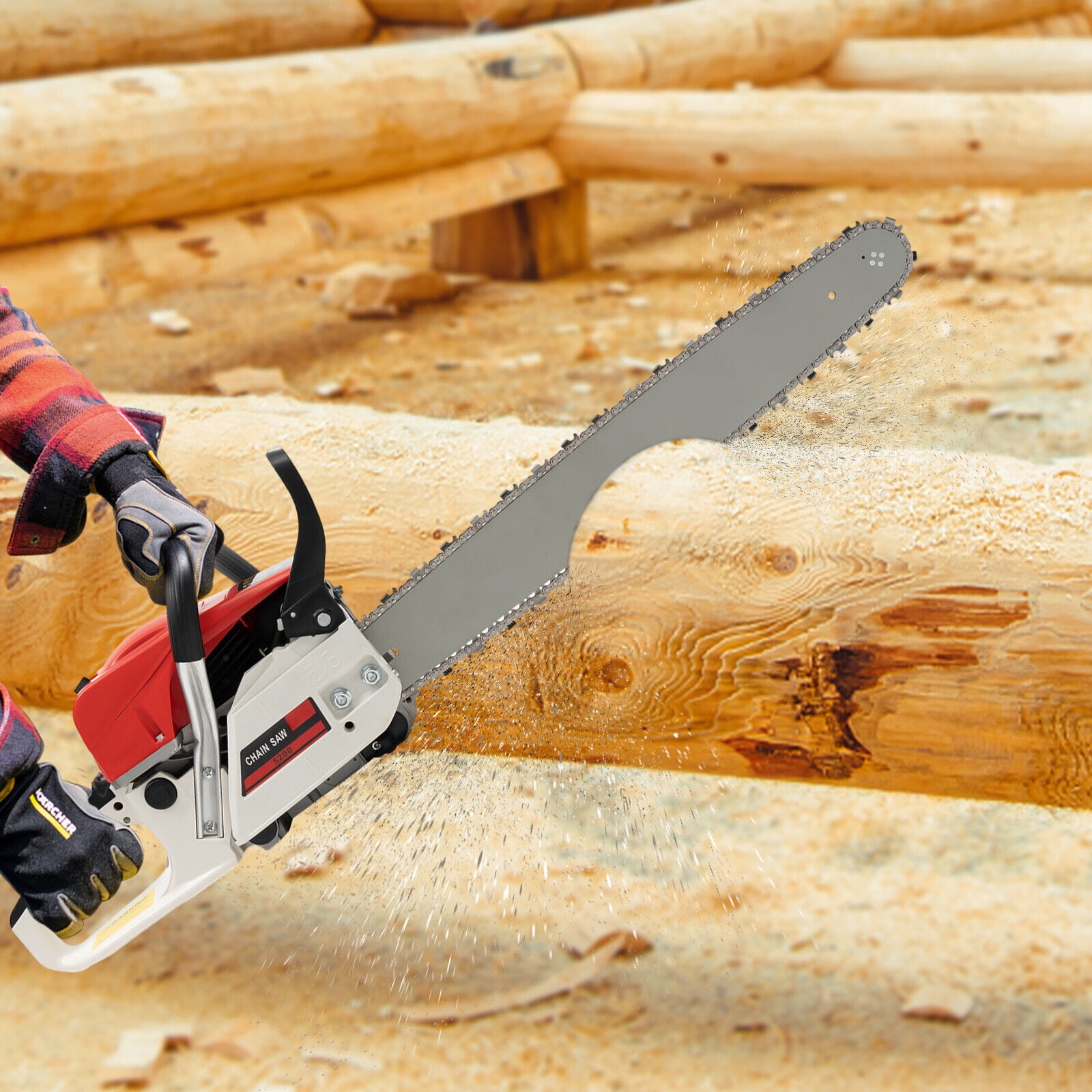52cc 2 Stroke Gas Powered Chainsaw 22 Inch Handhold Wood Cutter Chain Saw