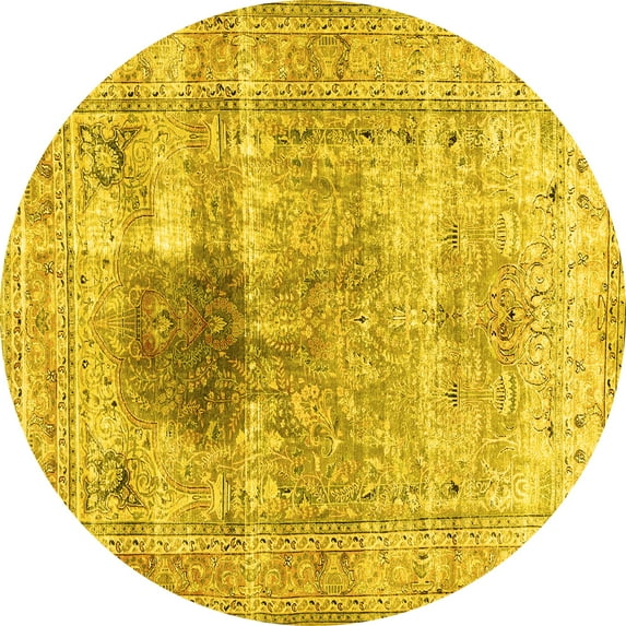 Ahgly Company Indoor Round Persian Yellow Traditional Area Rugs, 5' Round