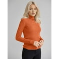 thumbnail image 4 of Suéteres Acanalados para Mujer, Lindos Suéteres de Punto de Cuello Alto, Ajustados y Cálidos Naranja un Tamaño, 4 of 9