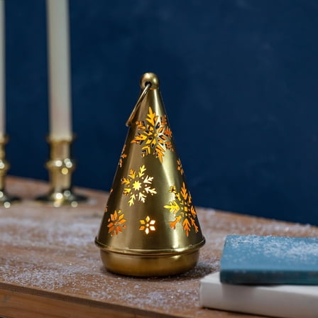 Season to Sparkle Candleholder Tree with Snowflake Cut Outs Metal Tealight Candle Holder, 7.5"H