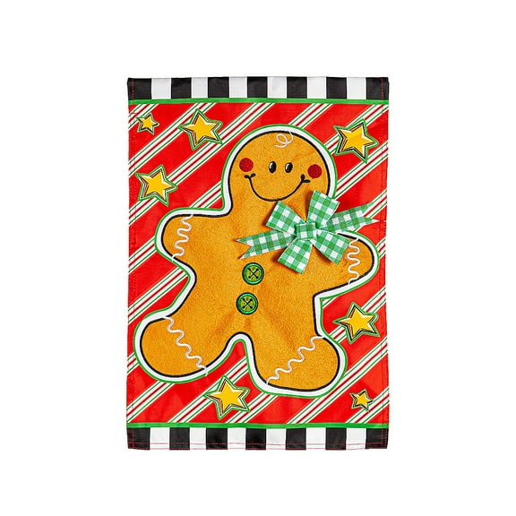 Evergreen Garden Flag Patterned Gingerbread Man Applique Double Sided Indoor Outdoor Decor 18" x 12.5"