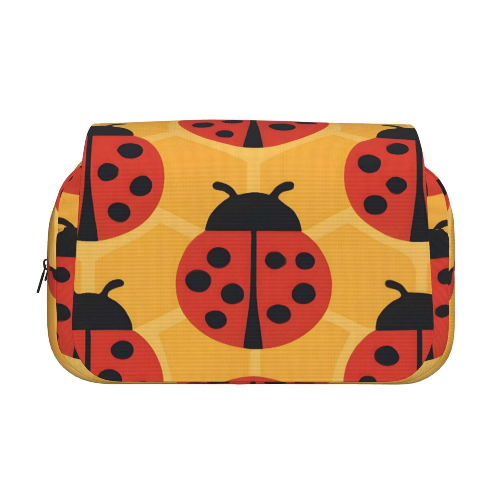 Large-Capacity Flip-Top Double-Layer Pencil Case, Multi-Functional Pocket Pen Case, Durable Stationery Organizer Ladybug On An Orange Background