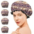thumbnail image 7 of Shower Caps,Teal Triangular and Diamond Shaped Geometric Boho Waterproof Shower Cap for Women 4 Pieces,Double Reusable Hair Cover for Shower PEVA Elastic Stretch Hem, 7 of 7